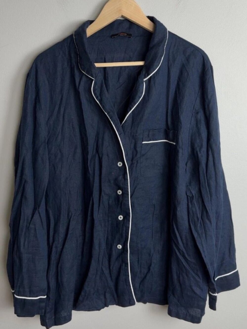 Quince 100% European Linen Pajama Top Long Sleeve Deep Navy Size XL Women’s
